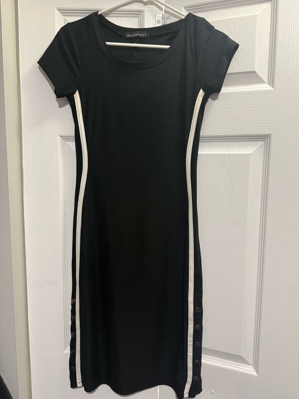Derek Heart Black Midi Dress with White Side Stripes
